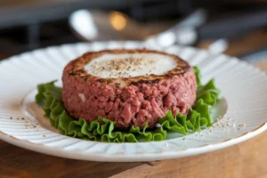 Close-up of ground beef mixed with milk in a bowl, demonstrating the tenderizing technique for juicier meat dishes.