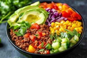 "Slow cooker filled with seasoned ground beef for a party taco bar"

