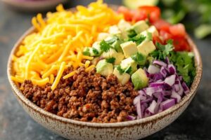 "Slow cooker filled with seasoned ground beef for a party taco bar"

