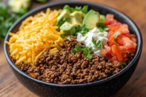 "Slow cooker filled with seasoned ground beef for a party taco bar"

