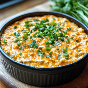 Buffalo chicken dip made with shredded chicken, cream cheese, hot sauce, and cheddar cheese, served with tortilla chips.