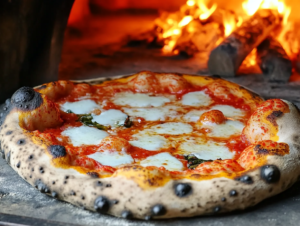 Pizza baking in a home oven with crispy crust and perfectly melted cheese, showing the best temperature to cook pizza for great results.