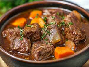 Tender Instant Pot stew meat in a rich, flavorful broth