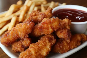 Comparison of chicken fries and chicken tenders showing shape, texture, and flavor differences