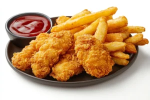 Comparison of chicken fries and chicken tenders showing shape, texture, and flavor differences